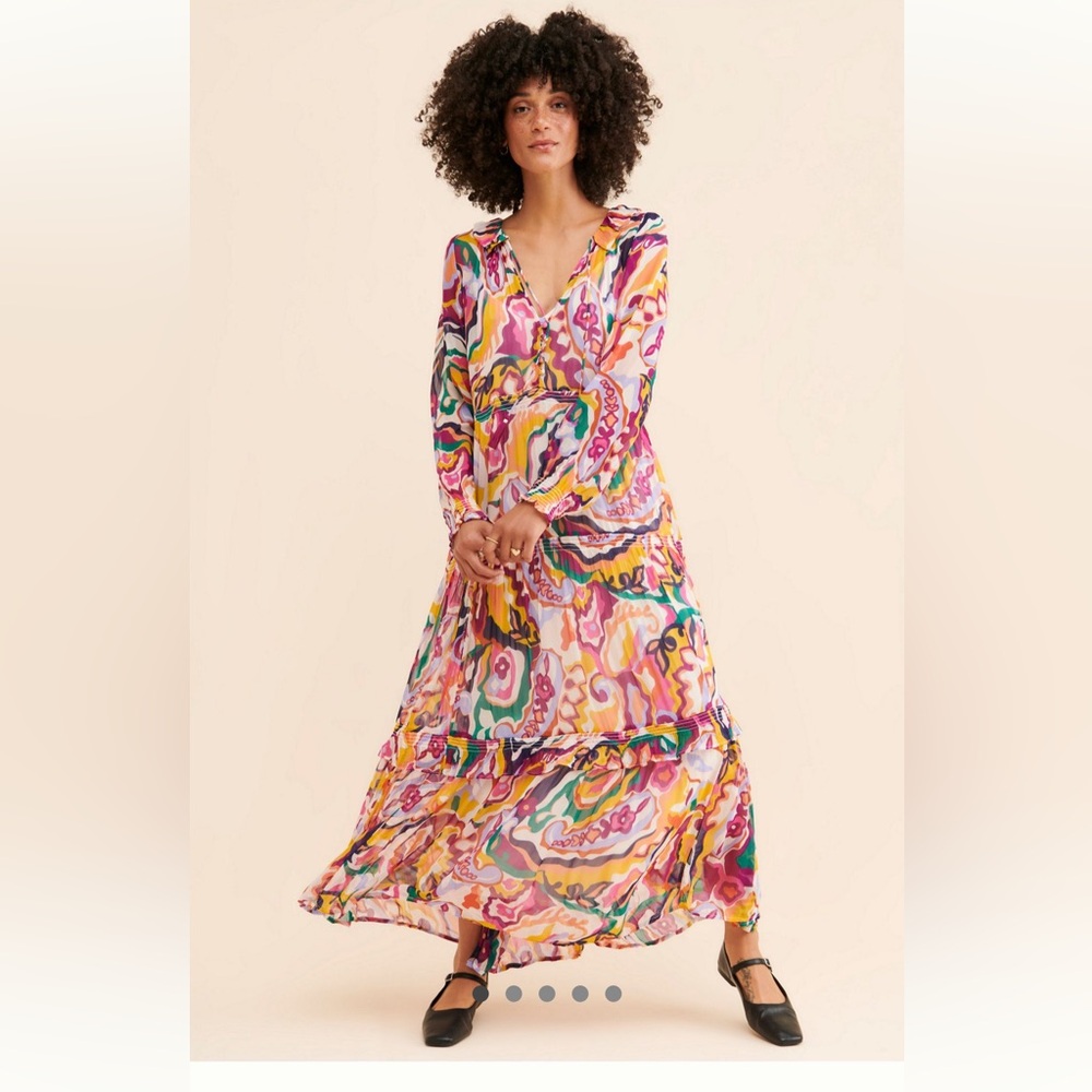 Anthropologie Multicolor Abstract Dress Maxi